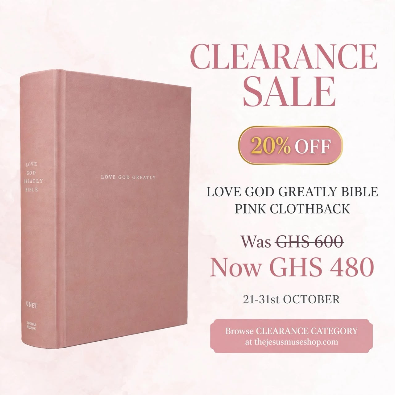 NET LOVE GOD GREATLY BIBLE- Pink Clothback/ CS